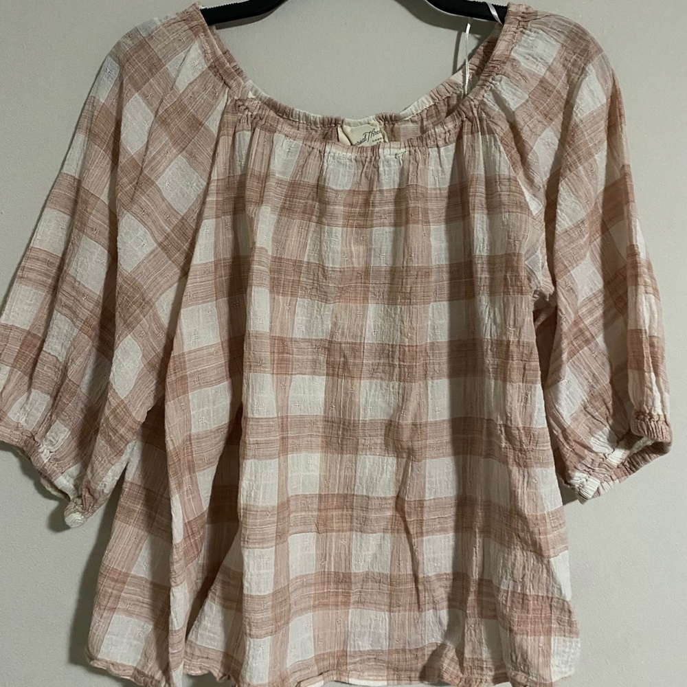 Off the shoulder plaid blouse